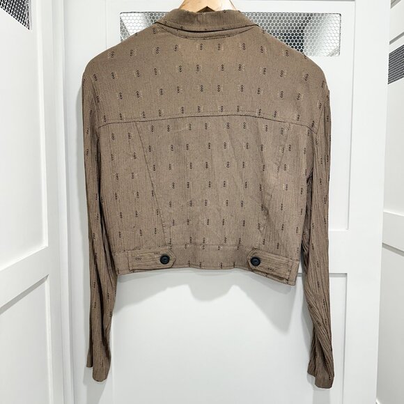 Vintage Tan Crinkle Button Crop Jacket Boho Western Office Blazer - Picture 7 of 8